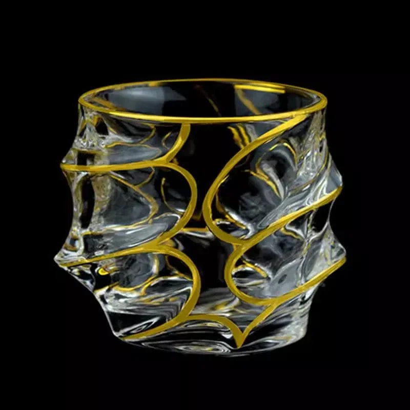 ALDO Kitchen & Dining > Tableware > Drinkware A 300ML Private Collections Gold Seal 24 K Gold Plated Design Whiskey Brandy  Crystal Diamond Cut Glass