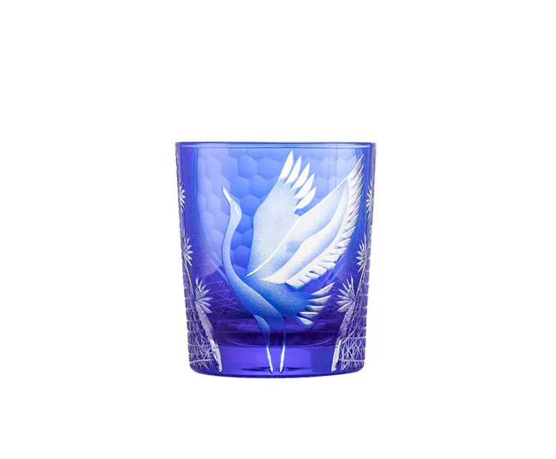 ALDO Kitchen & Dining > Tableware > Drinkware Blue / 260 ml Exquisite Unique Pine Crane Japanese Kiriko Style Manual Carved Lead Free Crystal Whiskey Coctail Glass