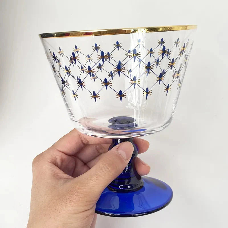 ALDO Kitchen & Dining > Tableware > Drinkware Imperial Cobalt Blue Net Crystal Glass Manual Carved Lead Free Crystal with Gold leaf Whiskey Coctail Glass