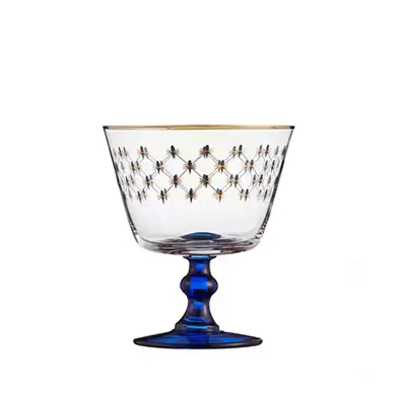 ALDO Kitchen & Dining > Tableware > Drinkware Imperial Cobalt Blue Net Crystal Glass Manual Carved Lead Free Crystal with Gold leaf Whiskey Coctail Glass