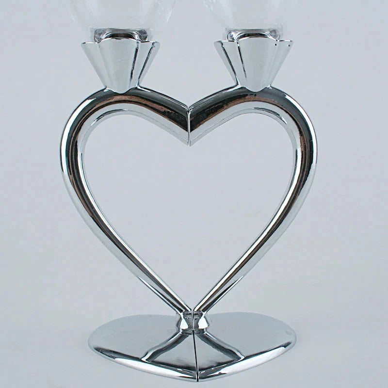 ALDO Kitchen & Dining > Tableware > Drinkware New / Lead free Crystal / 10" inh x 1.9" inch Each Custom Made Two Hearts Wedding Led Free Crystal Champagne Wine Glasses Set of Two
