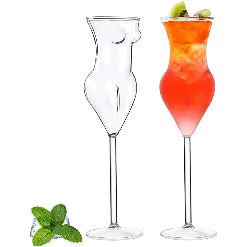 ALDO Kitchen & Dining > Tableware > Drinkware New / Lead free Crystal / 9"inch toll  x 2.5" inches wide Miss Wine Glass Female-shaped Glasses for Champagne,Whiskey, Wine, Cocktails,Glass, Goblet for Party Home Bar