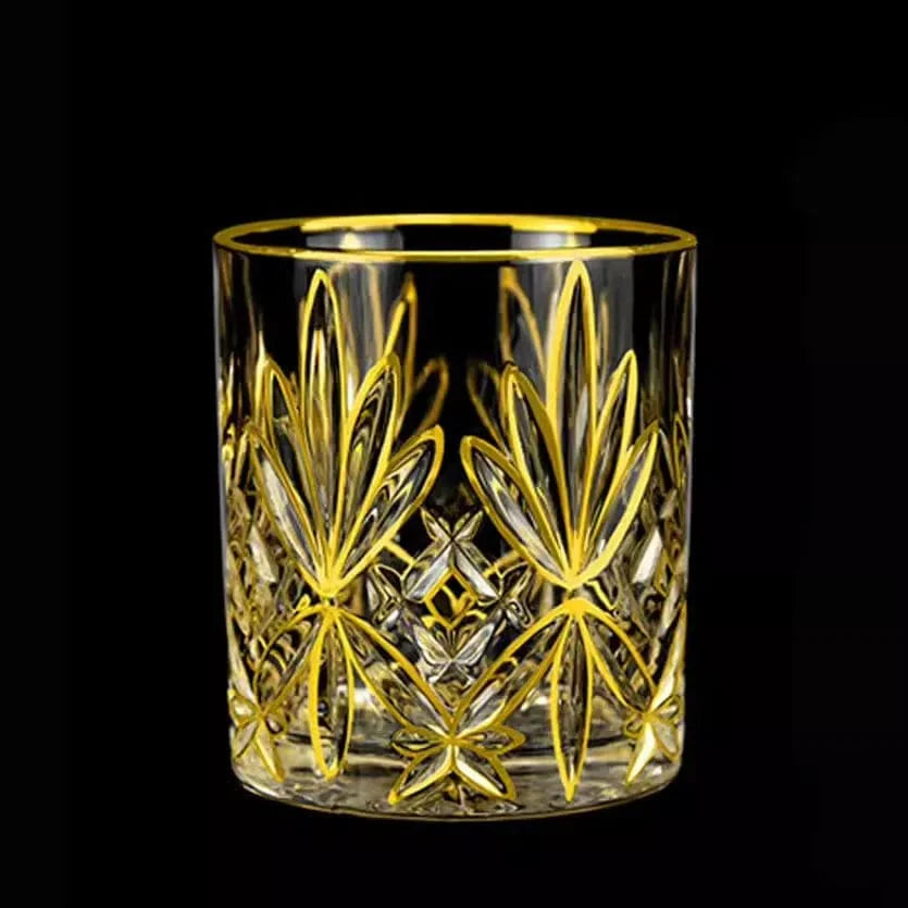 ALDO Kitchen & Dining > Tableware > Drinkware Private Collections Gold Seal 24 K Gold Plated Design Whiskey Brandy  Crystal Diamond Cut Glass
