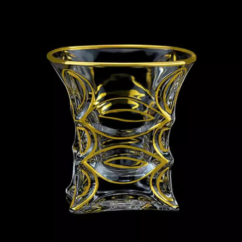 ALDO Kitchen & Dining > Tableware > Drinkware Private Collections Gold Seal 24 K Gold Plated Design Whiskey Brandy  Crystal Diamond Cut Glass