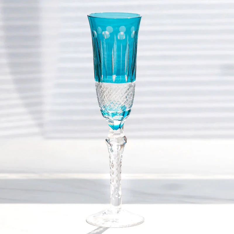 ALDO Kitchen & Dining > Tableware > Drinkware Sky blue Amazing Luxury Japanize Lead Free Hand Cut and Hand Blown Champagne Flute Crystal  Glasses
