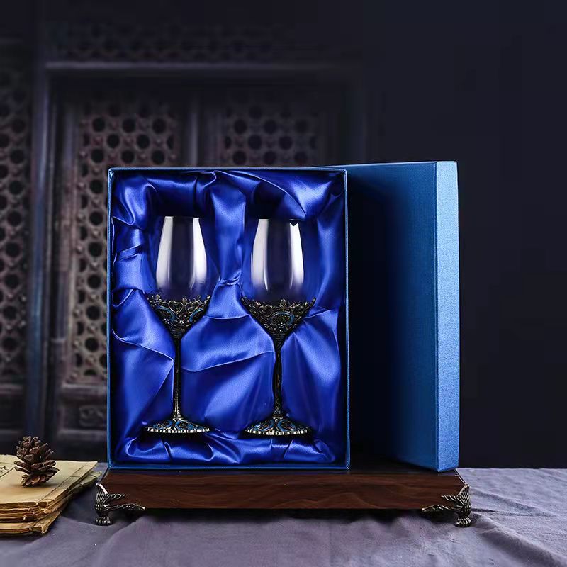 ALDO Kitchen & Dining > Tableware > Drinkware Two Enamel Wine Glass Set / Crystal / Wine Glass:  21.5 x 6.7 x 6.5cm. Custom Made Vintage Enamel Lead Free Crystal Goblets Wine Glasses Comes In Beutiful Gift Box