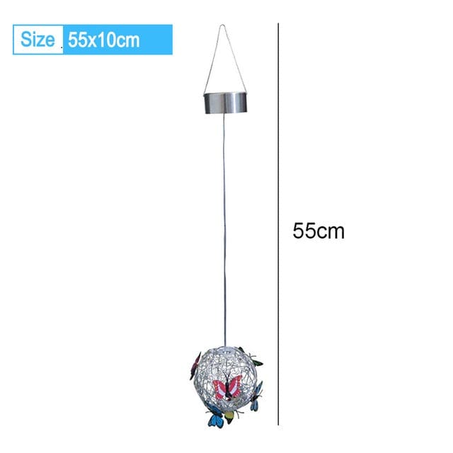 ALDO Lighting > Lighting Fixtures > Ceiling Light Fixtures 3.6" Inches  Round Bowl x 21.65" Cord length Inches / new / metal Sculptural Chandelier Garden Hanging Solar Light Round Waterproof Metal Ball With Butterfly