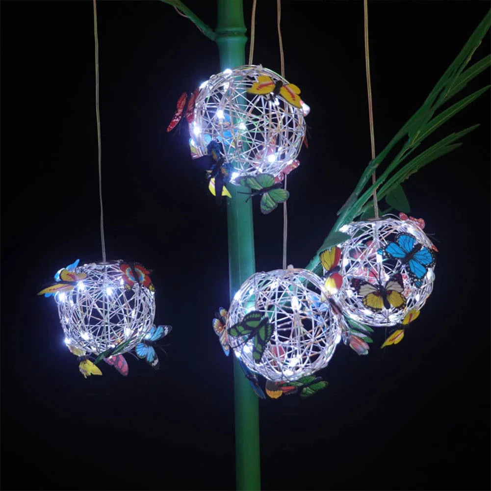 ALDO Lighting > Lighting Fixtures > Ceiling Light Fixtures 3.6" Inches  Round Bowl x 21.65" Cord length Inches / new / metal Sculptural Chandelier Garden Hanging Solar Light Round Waterproof Metal Ball With Butterfly