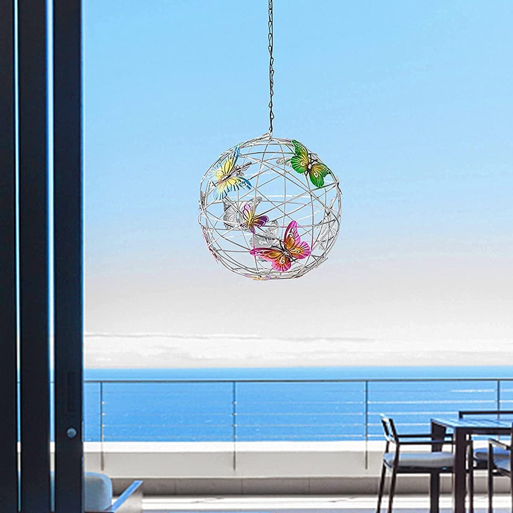 ALDO Lighting > Lighting Fixtures > Ceiling Light Fixtures 3.6" Inches  Round Bowl x 21.65" Cord length Inches / new / metal Sculptural Chandelier Garden Hanging Solar Light Round Waterproof Metal Ball With Butterfly