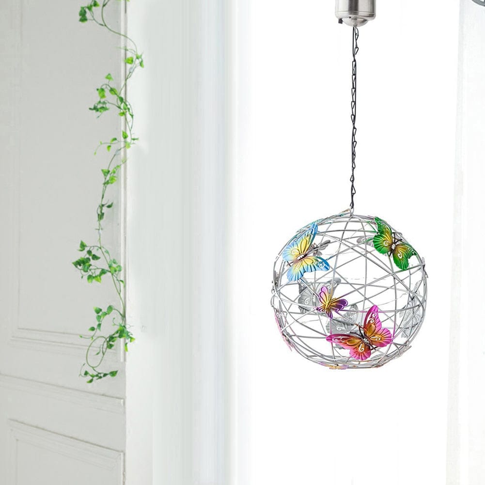 ALDO Lighting > Lighting Fixtures > Ceiling Light Fixtures 3.6" Inches  Round Bowl x 21.65" Cord length Inches / new / metal Sculptural Chandelier Garden Hanging Solar Light Round Waterproof Metal Ball With Butterfly