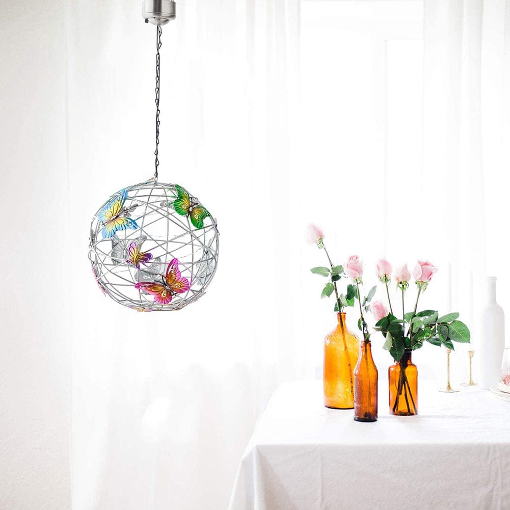 ALDO Lighting > Lighting Fixtures > Ceiling Light Fixtures 3.6" Inches  Round Bowl x 21.65" Cord length Inches / new / metal Sculptural Chandelier Garden Hanging Solar Light Round Waterproof Metal Ball With Butterfly