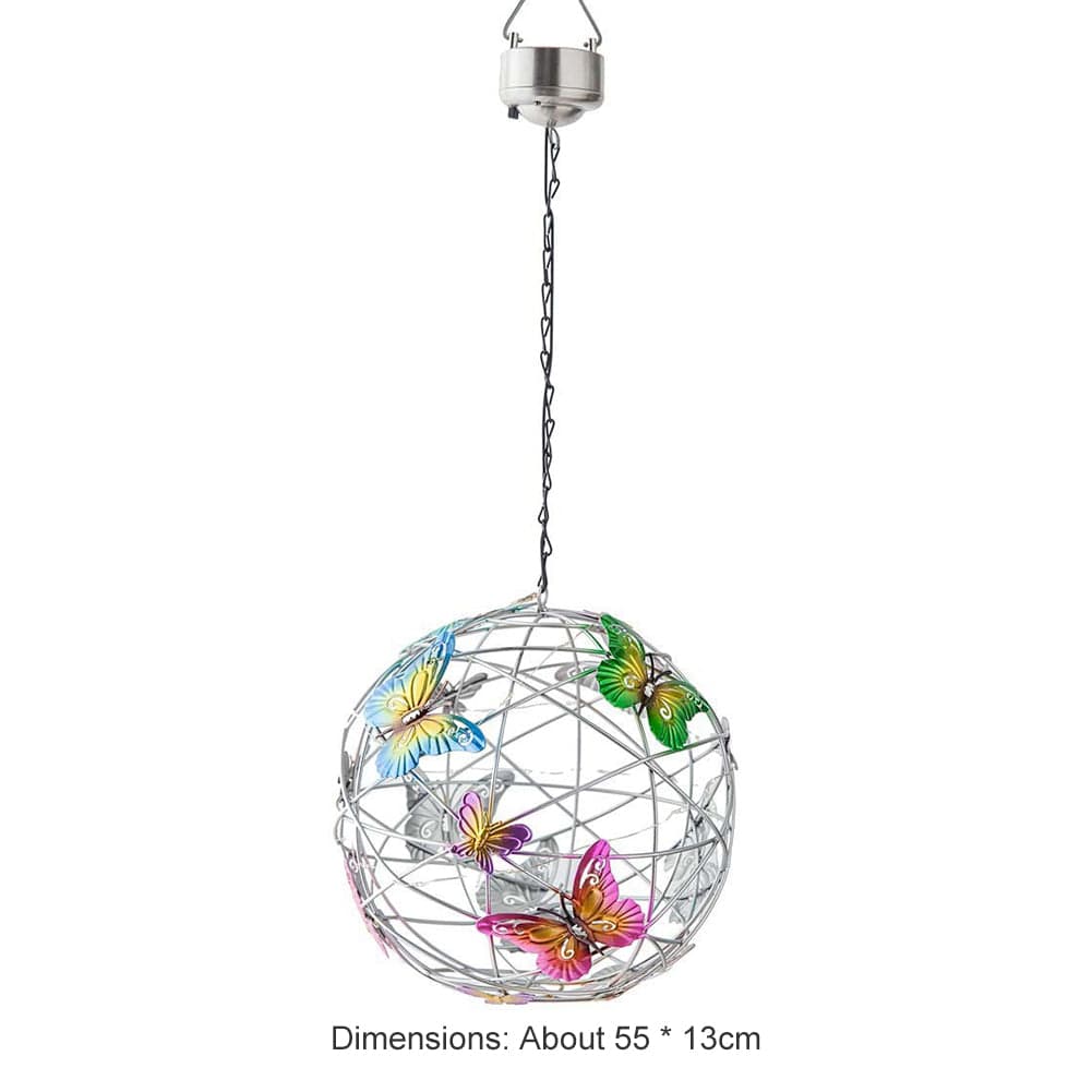 ALDO Lighting > Lighting Fixtures > Ceiling Light Fixtures 3.6" Inches  Round Bowl x 21.65" Cord length Inches / new / metal Sculptural Chandelier Garden Hanging Solar Light Round Waterproof Metal Ball With Butterfly