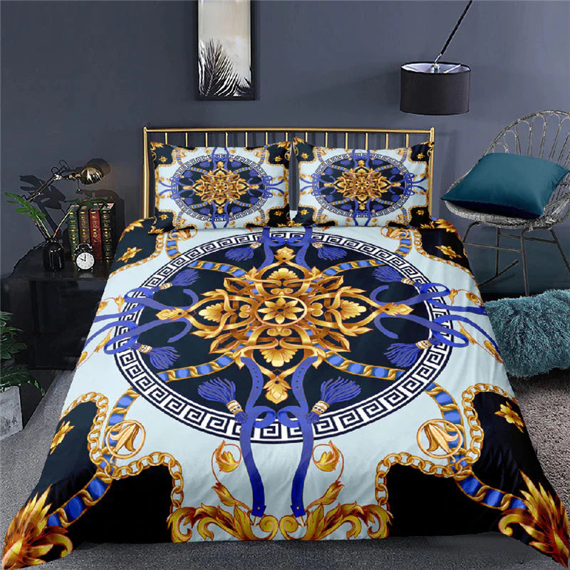ALDO Linens & Bedding > Bedding > Duvet Covers Luxury Duvet 3pc Set With Gold and Sky Blue Colors