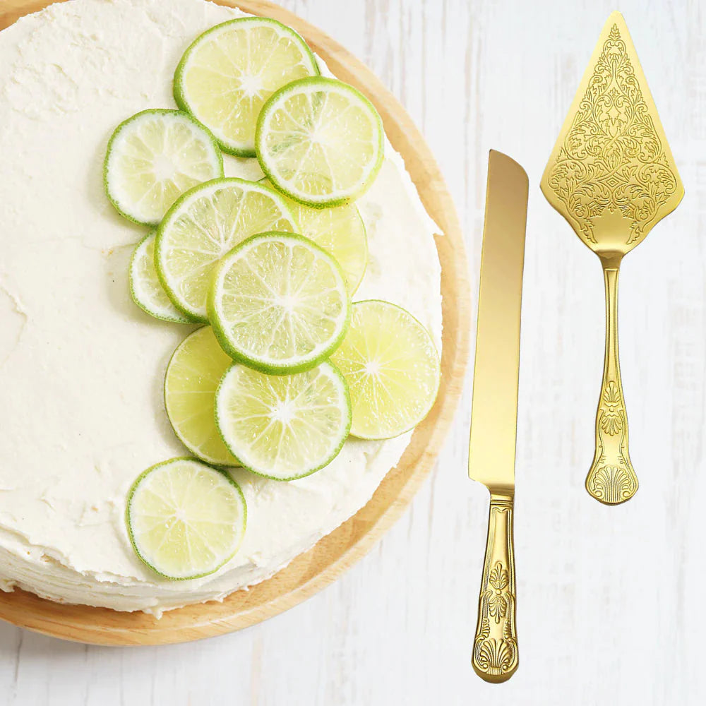 ALDO Party & Celebration > Party Supplies > Party Favors > Wedding Favors New / Stainless steel / Cake Knife cutter: 13.42 inch / 34.1 cm   Cake shovel: 11.37 onch / 28.9 lenox Beutiful Laxury Bride and Groom French Court Golden Cake Knife and Cake Shovel Set