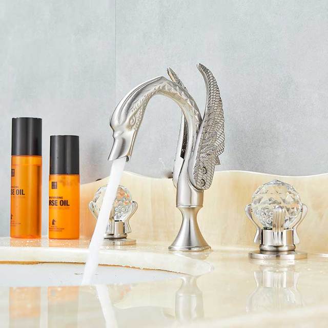 ALDO Plumbing Fixture Hardware & Parts > Faucet Accessories > Faucet Handles & Controls Contemporary  Swan Bathroom Basin Faucet Brass Deck Mounted Double Crystal Handles