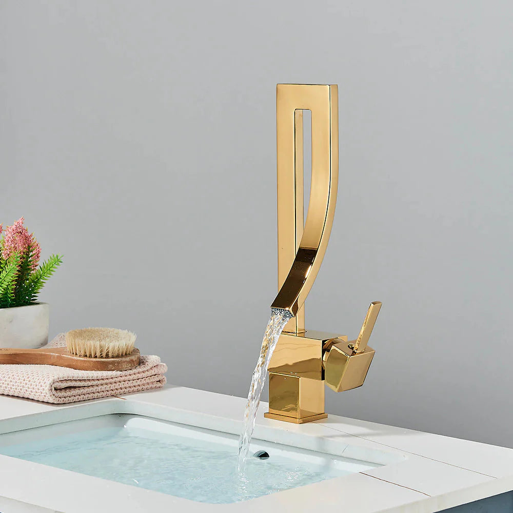 ALDO Plumbing Fixture Hardware & Parts > Faucet Accessories > Faucet Handles & Controls Luxury Contemporary  Style Bathroom Waterfall  Twisted Tower Basin Faucet.