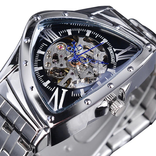 Jaragar Décor > Watches Silver on Black Face Aviator DUNCOUGAR Man's Luxury Wrist Sport Black Triangle Skeleton Watch Automatic Design Movement Waterproof