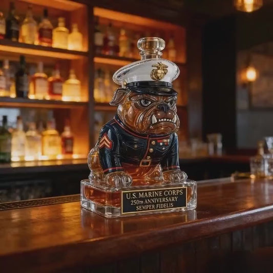 United States Marine Corps Bulldog Shape  Designer Whiskey Decanter Collection